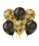 Ballonnen 80 Jaar Zwart Goud 6st